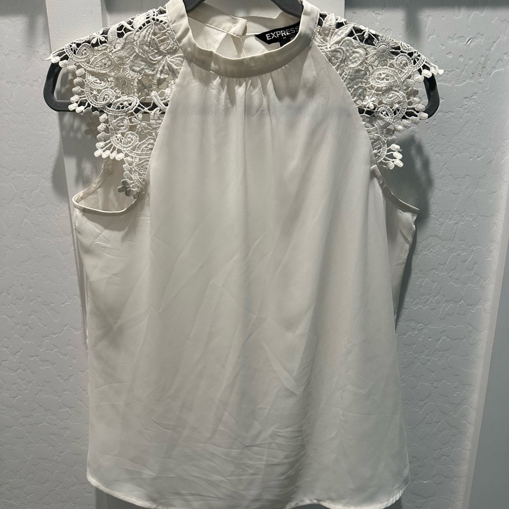 Express White Lace Detail Blouse‎
